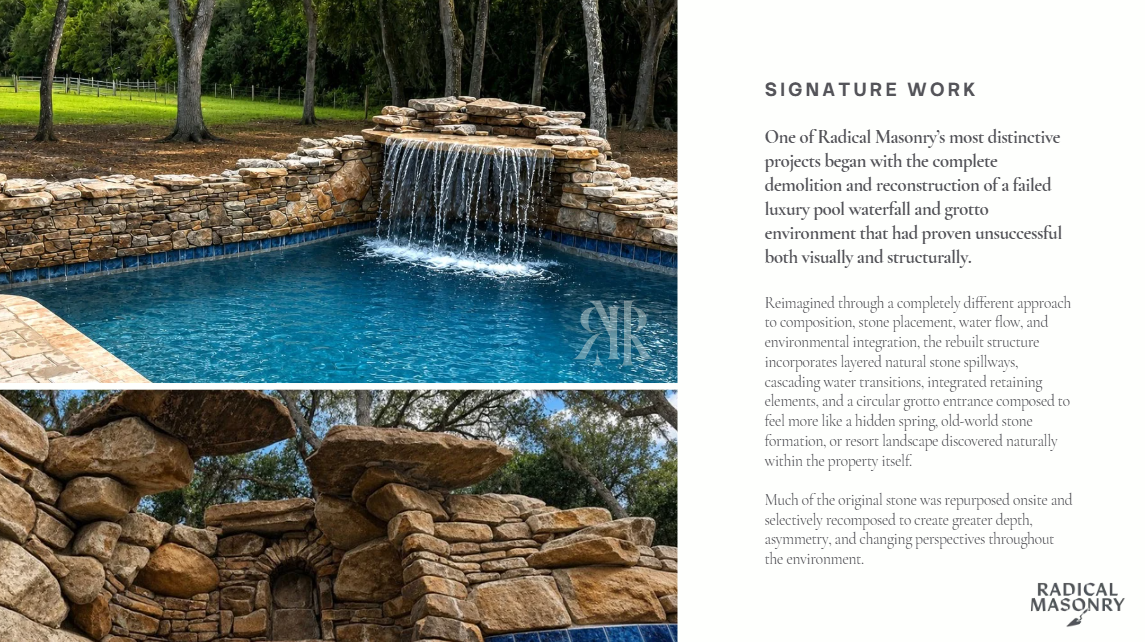 Signature Work - Luxury pool waterfall and grotto reconstruction